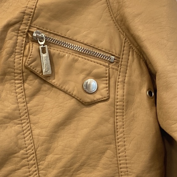 JOUJOU Faux Leather Tan Bomber Jacket sz. Large - Picture 5 of 12